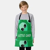 オールオーバープリント、緑のエイリアンヘッド エプロン (着用した状態)