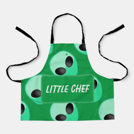 オールオーバープリント、緑のエイリアンヘッド エプロン