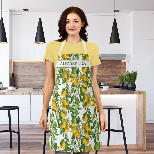 オールオーバーレモン柄のキッチパーソナライズされたン エプロン