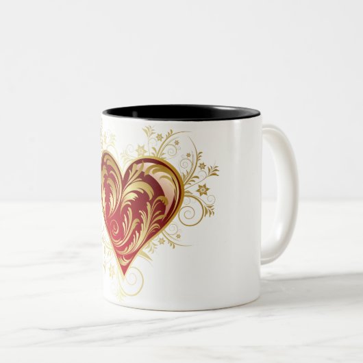 オールオーバー抽象芸術ハートプリント2トーンコーヒーマグ ツートーンマグカップ (正面右)