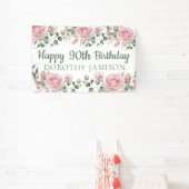 オールカスタム ハッピー 90歳の誕生日 フローラル 横断幕 (インサイチュ)