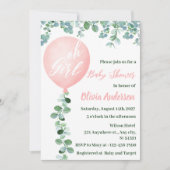 オールガール モダン ピンク風船 ベイビーシャワー 招待状 (正面)