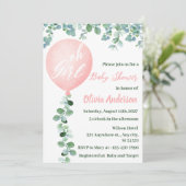 オールガール モダン ピンク風船 ベイビーシャワー 招待状 (スタンド正面)