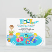 オールキッズブループールパーティー誕生日招待状 招待状 (スタンド正面)