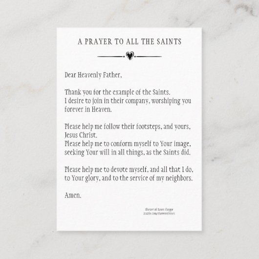 オールサンズデイ祈りの言葉お祝い聖札 プレイスカード (裏面)