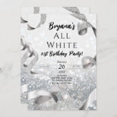 オールザグリッターシルバー&ホワイトバースデーパーティー 招待状 (正面/裏面)