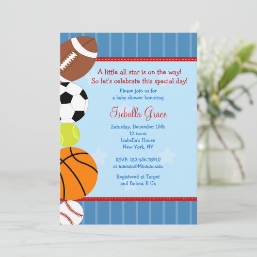 オールスターのスポーツのベビーシャワーの招待状 招待状 (スタンド正面)