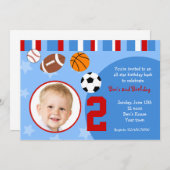 オールスターのスポーツの写真の誕生日の招待状 招待状 (正面/裏面)