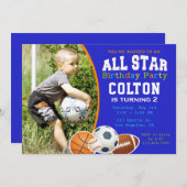 オールスターの男の子のスポーツの誕生日のパーティの招待状 招待状 (正面/裏面)