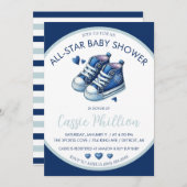 オールスターの赤ちゃんシャワー、ブルーハイトップスニーカー 招待状 (正面/裏面)