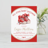 オールスターの赤ちゃんシャワー、赤いハイトップスニーカー 招待状 (スタンド正面)