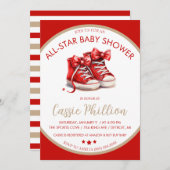オールスターの赤ちゃんシャワー、赤いハイトップスニーカー 招待状 (正面/裏面)