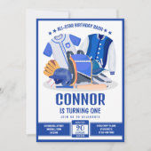 オールスターアスリートベースボールブルー誕生日 招待状 (正面)