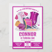 オールスターアスリート野球ピンク誕生日 招待状 (正面)