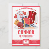 オールスターアスリート野球レッドスポーツ誕生日 招待状 (正面)