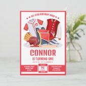 オールスターアスリート野球レッドスポーツ誕生日 招待状 (スタンド正面)