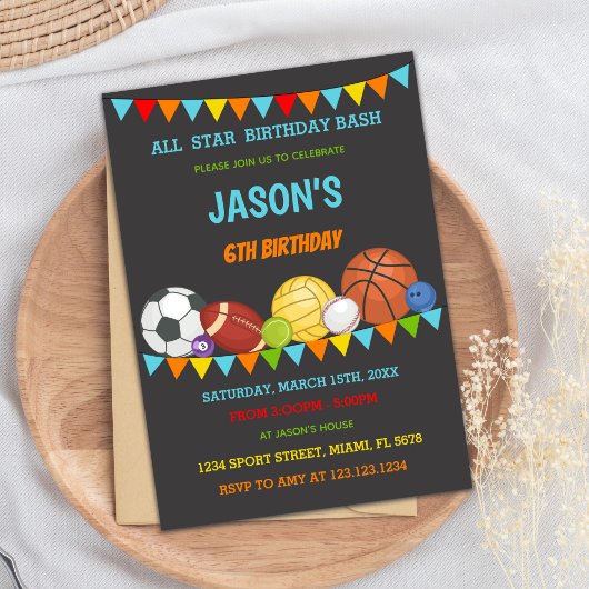 オールスターゲームデーパーティーカード子供へ 招待状