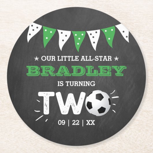 オールスターサッカーボール2nd誕生日パーティー ラウンドペーパーコースター (正面)