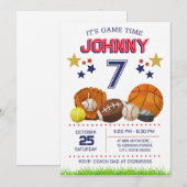 オールスタースポーツの個人用誕生日パーティー招待状 招待状 (正面/裏面)