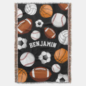 オールスタースポーツの品揃えパーソナライズされた名(ブラック) スローブランケット (正面縦)