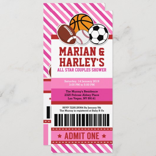 オールスタースポーツカップルズベビーシャワー招待状 招待状 (正面/裏面)