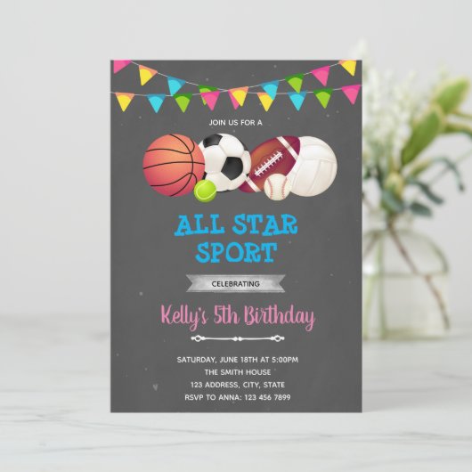 オールスタースポーツガールパーティの招待状 招待状 (スタンド正面)