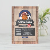 オールスタースポーツサッカーラグビーバスケットボール誕生日 招待状 (スタンド正面)