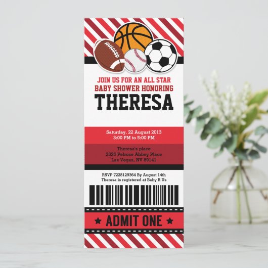 オールスタースポーツチケットパスベビーシャワー招待状 招待状 (スタンド正面)