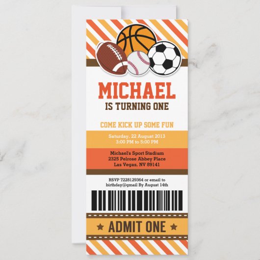 オールスタースポーツチケットパス誕生日招待状 招待状 (正面)