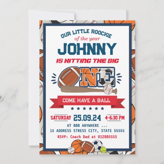 オールスタースポーツファースト誕生日招待状 招待状 (正面)