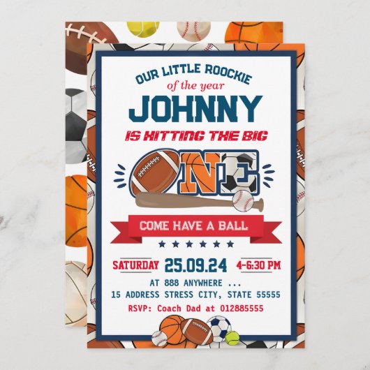 オールスタースポーツファースト誕生日招待状 招待状 (正面/裏面)