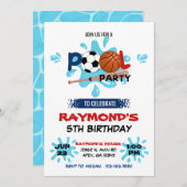 オールスタースポーツプールパーティー誕生日 招待状 (正面/裏面)