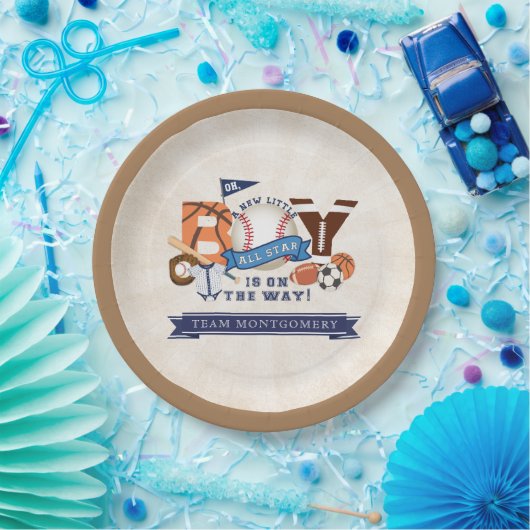 オールスタースポーツボーイ赤ちゃんシャワー ペーパープレート (パーティー)