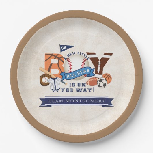 オールスタースポーツボーイ赤ちゃんシャワー ペーパープレート (正面)