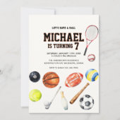 オールスタースポーツボールチームキッドボーイ誕生日 招待状 (正面)