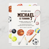 オールスタースポーツボールチームキッドボーイ誕生日 招待状 (正面/裏面)