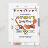 オールスタースポーツ誕生日バッシュ招待状 招待状 (正面/裏面)