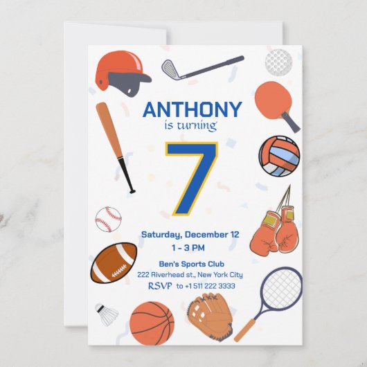 オールスタースポーツ誕生日バッシュ3招待状 招待状 (正面)