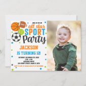 オールスタースポーツ誕生日招待状と写真 招待状 (正面)