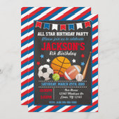オールスタースポーツ誕生日招待状フォーボーイズ 招待状 (正面/裏面)