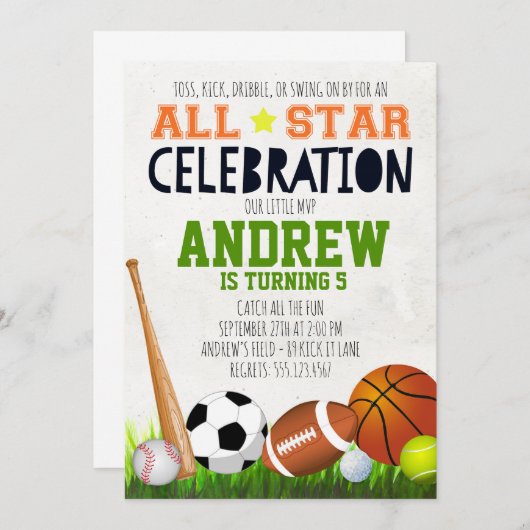 オールスタースポーツ誕生日招待状 招待状 (正面/裏面)