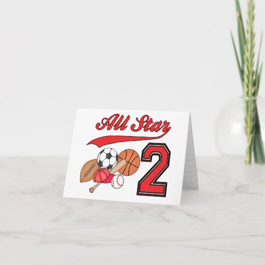 オールスタースポーツ2回目の誕生日埋め込み招待状 サンキューカード (正面)