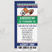 オールスターズスポーツチケット誕生日招待状 招待状 (正面/裏面)