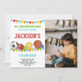 オールスターズスポーツパーティー誕生日招待状写真 招待状 (正面)