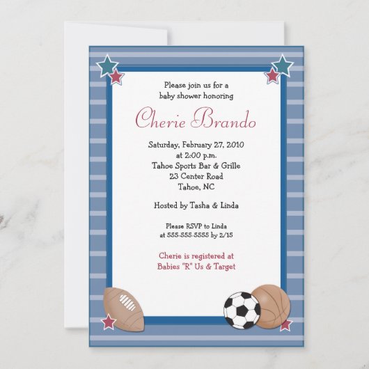 オールスターズスポーツベビーシャワー招待状5 x 7 招待状 (正面)