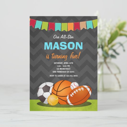オールスターズバースデーボーイ誕生日招待スポーツ 招待状 (スタンド正面)