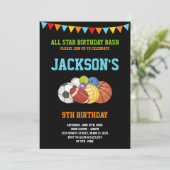 オールスターズブラックスポーツパーティー誕生日招待状 招待状 (スタンド正面)