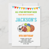 オールスターズホワイトスポーツパーティー誕生日招待状 招待状 (正面)