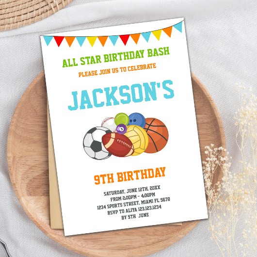 オールスターズホワイトスポーツパーティー誕生日招待状 招待状