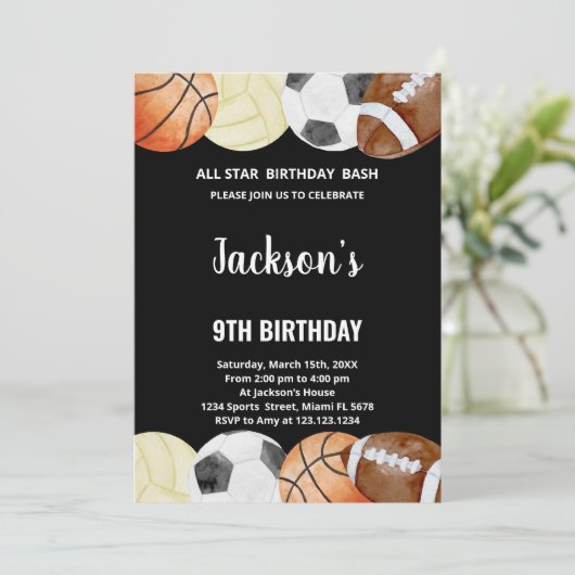 オールスターズ誕生日スポーツ誕生日招待状 招待状 (スタンド正面)